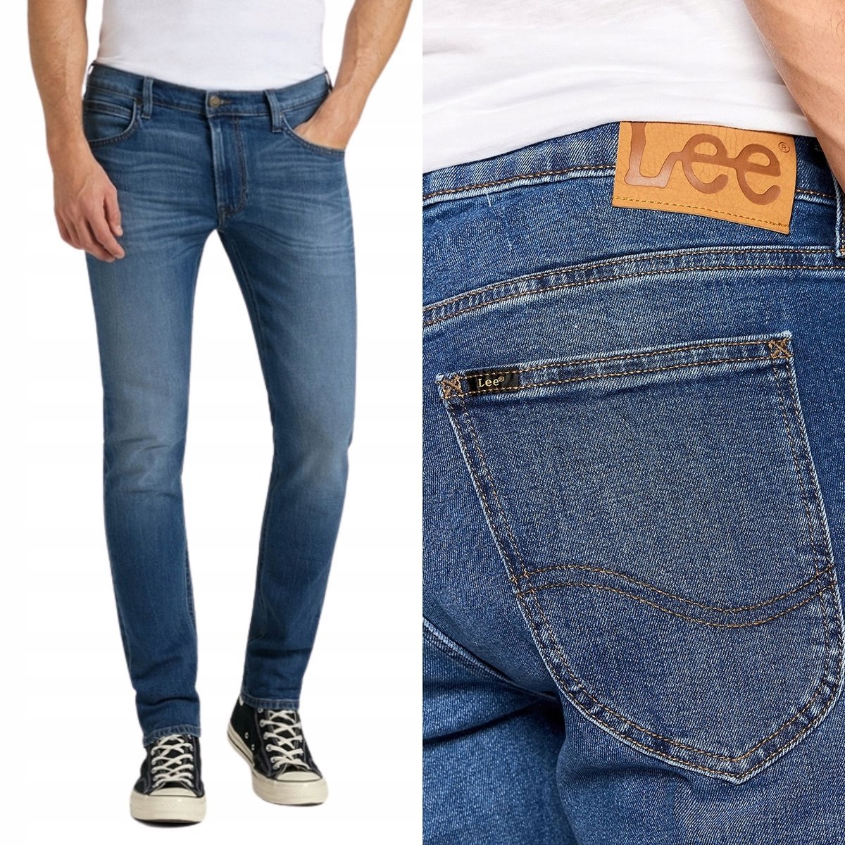 Lee LUKE slim Fresh DżINS mocno zwężane ciemne spodnie jeansowe W30 L36