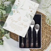 Sztućce dla dzieci - SZTUĆCE z grawerem na Chrzest Św. w pudełku Liście Eukaliptusa - miniaturka - grafika 1