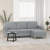 Sofy i kanapy - 3-osobowa sofa z podnóżkiem, jasnoszara, 180 cm, tkaniną - miniaturka - grafika 1