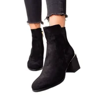 Botki damskie - Goodin Eleganckie Botki Z Matowym Obcasem czarne - miniaturka - grafika 1