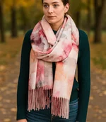 Apaszki i szaliki damskie - Szal damski z motywem akwarelowych kwiatów frędzle - miniaturka - grafika 1