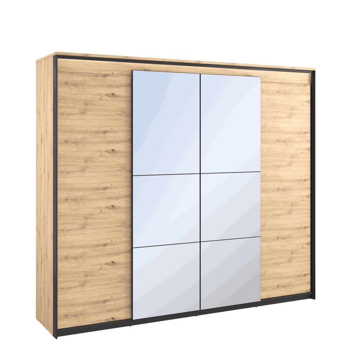 Duża Szafa Quaro Czterodrzwiowa Z Lustrem I Oświetleniem Led Do Sypialni Dąb Artisan