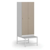 Szafki biurowe - Szafka ubraniowa z ławką, 2-drzwiowa, 1875 x 600 x 500/800 mm, zamek obrotowy, drzwi beżowe - miniaturka - grafika 1
