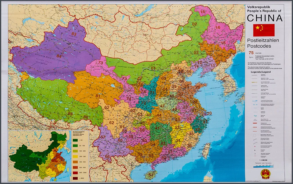 Stiefel, Chiny. Mapa ścienna kody pocztowe na podkładzie do wpinania 1:4 000 000