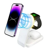 Ładowarki do telefonów - Ładowarka Indukcyjna Magnetyczna Apple iPhone 3w1 Magsafe Lampa nocna Biała - miniaturka - grafika 1