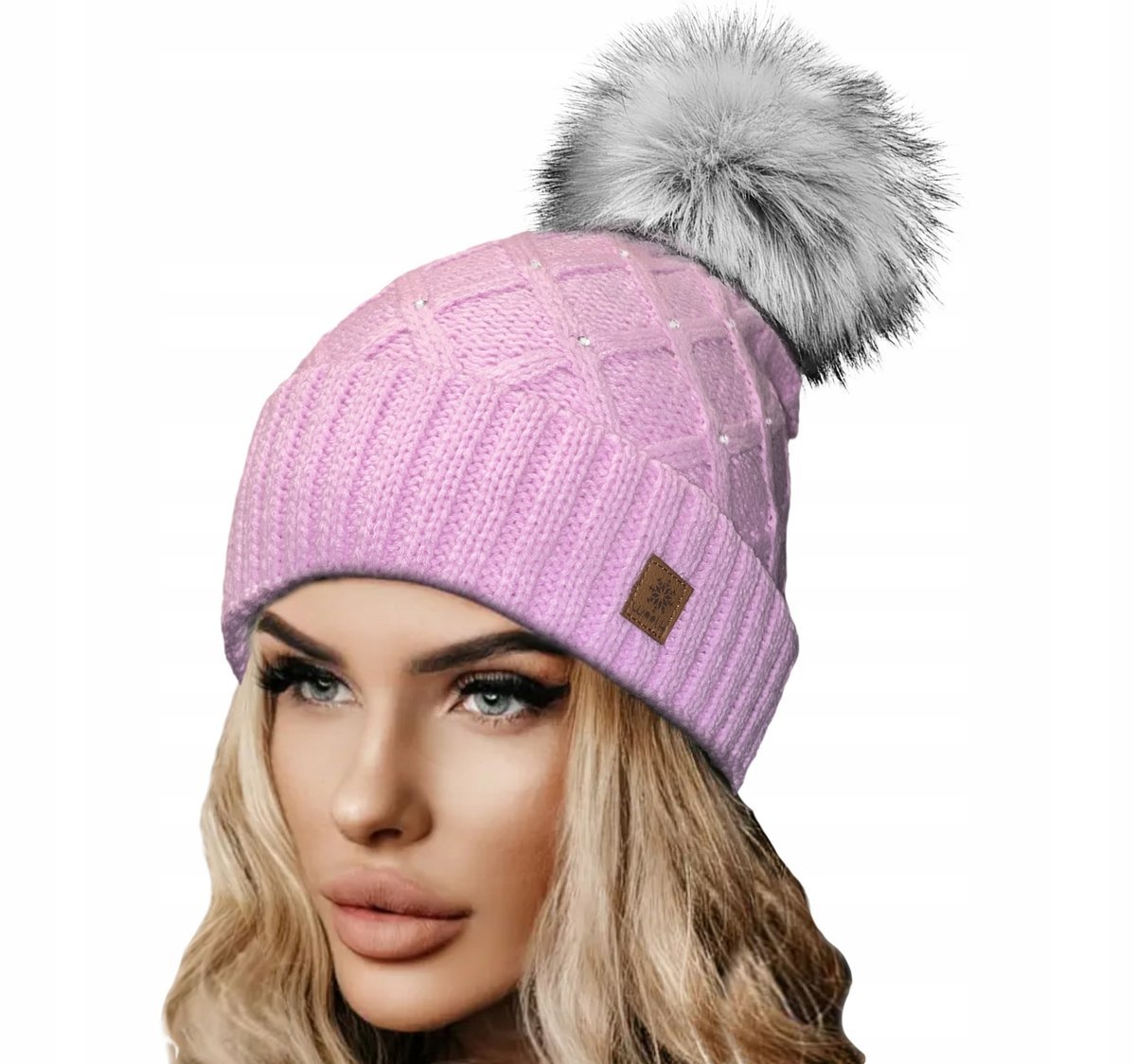 Zimowa CZAPKA CIEPŁA pompon i polar Woolk Crystal