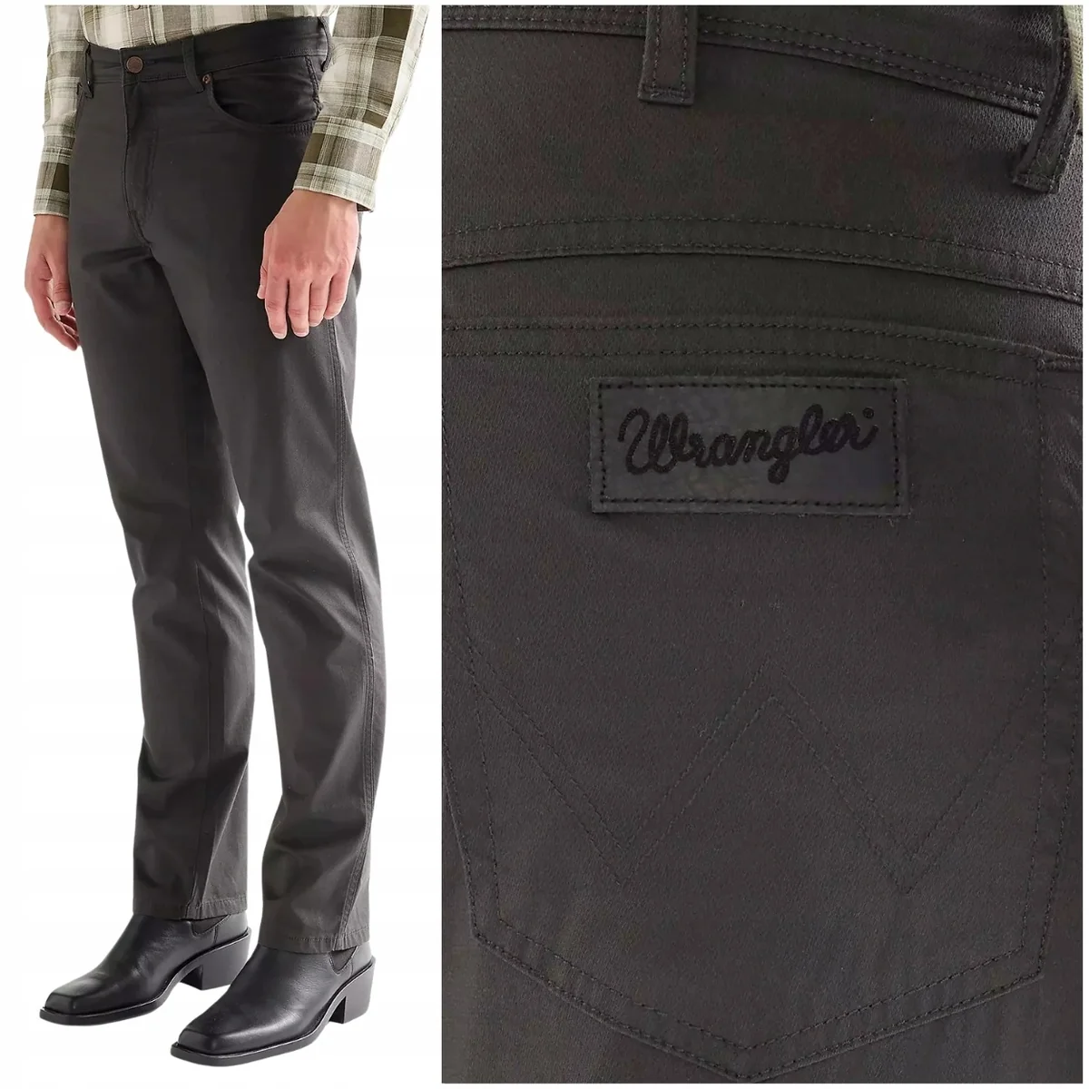 Wrangler Texas Faded Black klasyczne proste spodnie materiałowe W38 L34