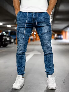 Spodnie męskie - Granatowe joggery spodnie jeansowe męskie Denley TF125 - grafika 1