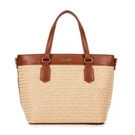 Torebki damskie - Damska torebka z ekoskóry i plecionki beżowo - brązowa - miniaturka - grafika 1