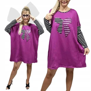 LUŹNA TUNIKA kokarda rękawy paski BAWEŁNA sukienka cyrkonie 50 52 5XL 3181 - Bluzki damskie - miniaturka - grafika 1
