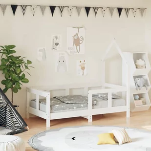 vidaXL Rama łóżka dziecięcego, biała, 70x140 cm, drewno sosnowe - Łóżeczka i kojce - miniaturka - grafika 1