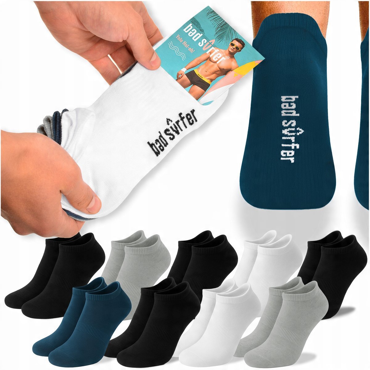 BAD SURFER Skarpety Męskie Stopki Sneaker Zestaw Bawełna 9 par 39/42