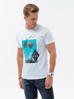 Koszulki męskie - T-shirt męski bawełniany z nadrukiem - biała V1 S1738 - grafika 1