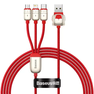 Baseus Kabel USB 3w1 Year of the Tiger USB do micro USB USB-C Lightning 3.5A 1.2m czerwony) CASX010009 - Kable USB - miniaturka - grafika 1