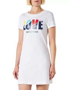 Love Moschino Damska sukienka z krótkim rękawem, kolor biały (Optical White), rozmiar 40 (DE), optical white, 40 - Sukienki - miniaturka - grafika 1