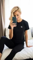 Koszulki i topy damskie - Koszulka Damska Calvin Klein T-shirt czarny WYGODNA I ELEGANCKA, haft, L - miniaturka - grafika 1