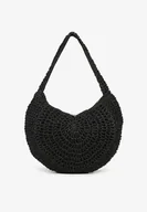 Torebki damskie - Czarna Pleciona Torebka na Ramię o Półokrągłym Kształcie Genvia - miniaturka - grafika 1