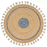 Dywany - Dywan okrągły z juty ⌀ 140 cm beżowo-niebieski OBAKOY - miniaturka - grafika 1