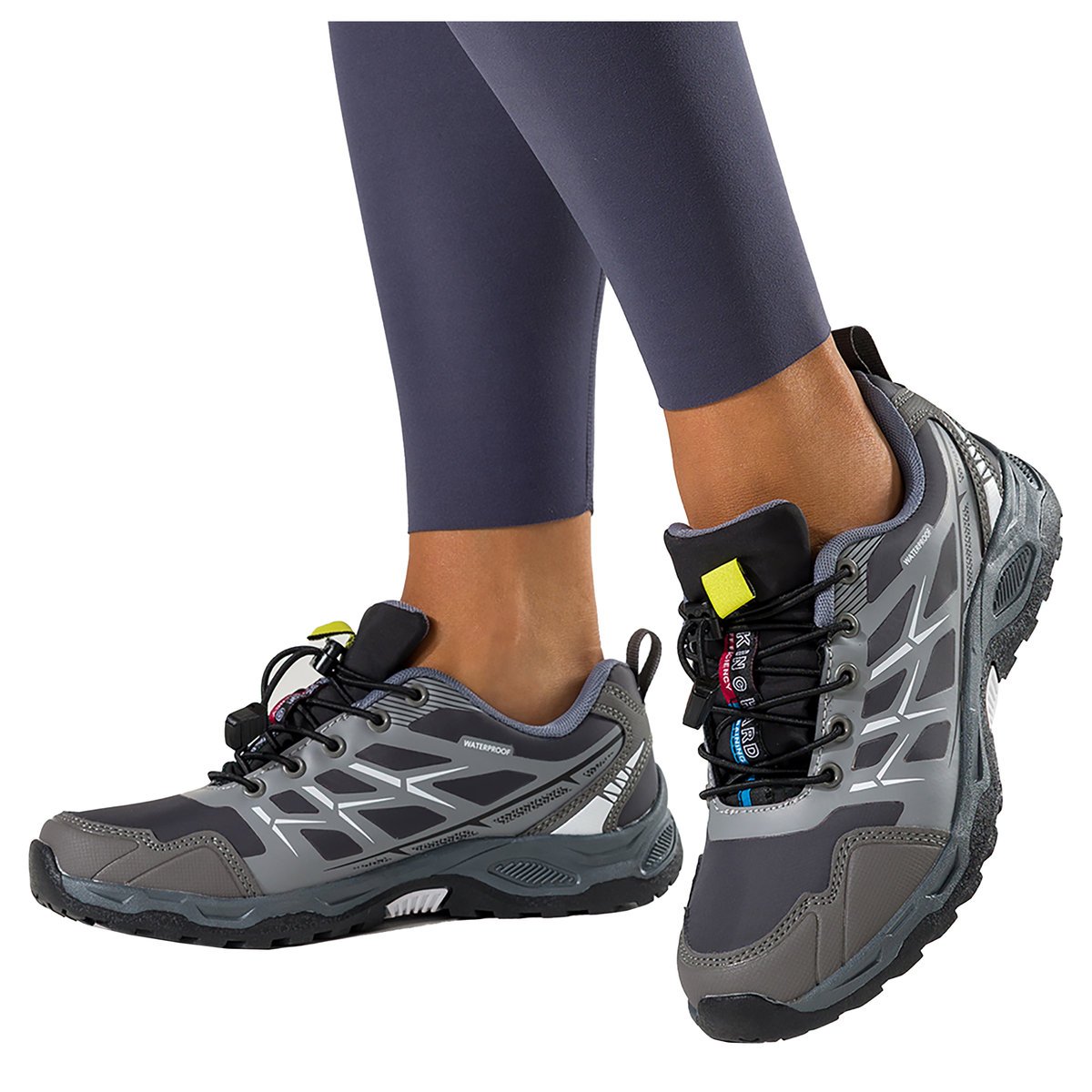 Szare buty sportowe trekkingowe damskie na bieżnikowanej podeszwie z regulowaną elastyczną sznurówką białe wstawki Casu RS2502-2W -40