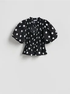 Reserved - Bluzka z baskinką - czarny - Bluzki damskie - miniaturka - grafika 1
