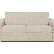 Sofy i kanapy - Kanapa 3-osobowa rozkładana typu express z beżowej tkaniny bouclette - Miejsce do spania 140 cm - Materac 22 cm z pamięcią kształtu - CALITO - miniaturka - grafika 1