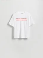 Koszulki i topy damskie - Reserved - T-shirt z nadrukiem - biały - miniaturka - grafika 1