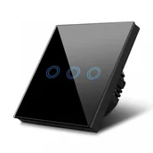 Wyłączniki światła i elektryczne - Maclean Włącznik dotykowy światła Maclean MCE705B potrójny, szklany, czarny z okrągłym przyciskiem wymiary 86x86mm, z podświetleniem prz MCE705B - miniaturka - grafika 1