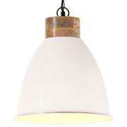 Lampy sufitowe - VidaXL Lumarko Industrialna lampa wisząca, białe żelazo i drewno, 35 cm, E27! 320881 VidaXL - miniaturka - grafika 1