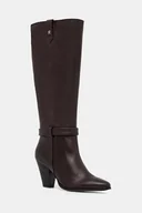 Kozaki damskie - Tommy Hilfiger kozaki skórzane TH T-STRAP LTHR POINTY LONG BOOT damskie kolor brązowy na słupku FW0FW08982 - miniaturka - grafika 1
