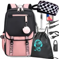Plecaki worki - Plecak Szkolny Tornister Do Szkoły Młodzieżowy Piórnik +worek Pink5W Usb - miniaturka - grafika 1