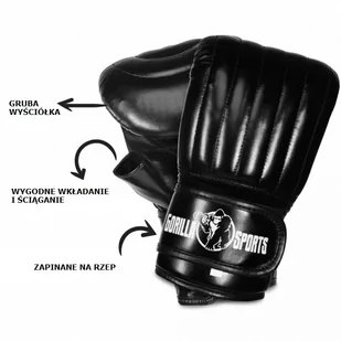 Rękawice bokserskie M bez kciuka czarne Gorilla Sports trening bokserski zapięcie na rzep - Rękawice bokserskie - miniaturka - grafika 1