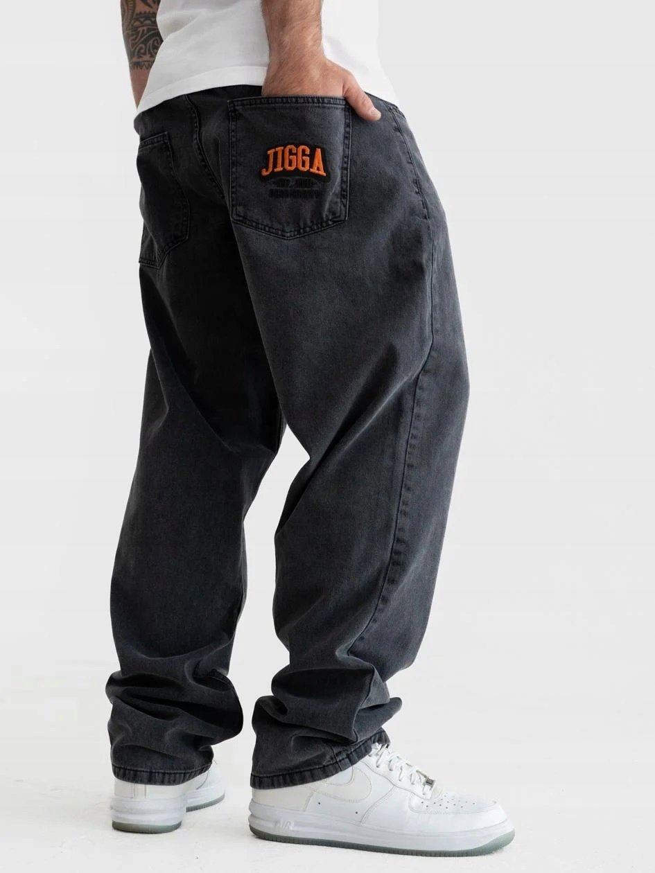 Spodnie Jeansowe Baggy Męskie Szerokie Premium Jigga Wear Czarne Sprane L