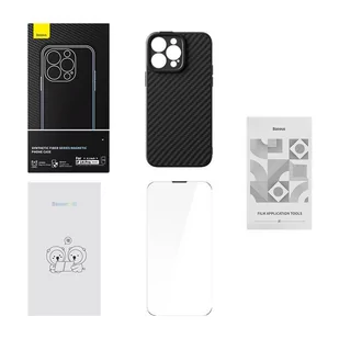 Magnetyczne etui Baseus Synthetic Fiber Series do iPhone 14 Pro (czarne) +szkło hartowane +zestaw czyszczący - Etui i futerały do telefonów - miniaturka - grafika 1