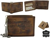 Portfele - Portfel Męski Wild Skóra Naturalna Duży Poziomy Dwa Skrzydełka I Łańcuszek N992C BRĄZOWY RFID ,,VINTAGE,, 12 x 9,5 x 3 [cm] - miniaturka - grafika 1