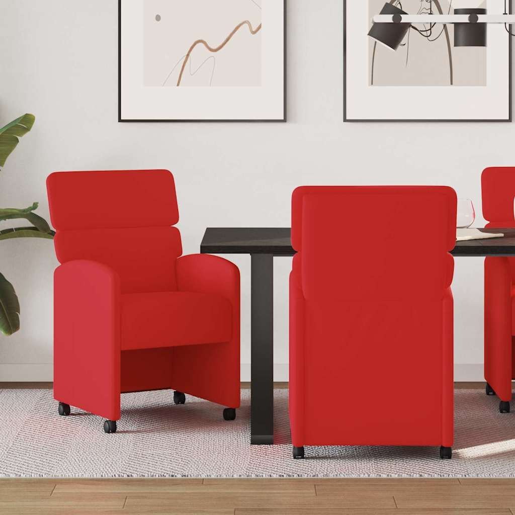 vidaXL Krzesła jadalne z kółkami 2 pcs Czerwony 58 x 65 x 98 cm