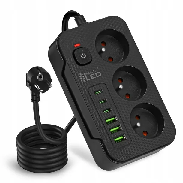 Przedłużacz Listwa Zasilająca Sieciowa 3 Gniazda 230V 3M 6x USB Ładowarka