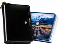 Portfele - Duży portfel męski na suwak skóra naturalna ochrona RFID Protect Peterson, czarny - miniaturka - grafika 1