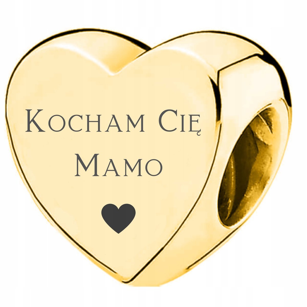 złoty CHARMS złoty serce serduszko KOCHAM CIĘ MAMO srebro 925 z grawerem