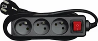 Przedłużacze i rozgałęźniki - Przedłużacz elektryczny, czarny, 3 gniazda z uziemieniem, 1,5m z wyłącznikiem. Vorel 72625 - miniaturka - grafika 1