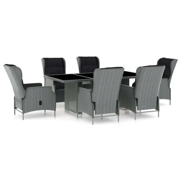 Komplet mebli ogrodowych rattan PE, jasnoszary, 6 krzeseł, stół