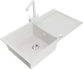 Zlewozmywaki z baterią - Mexen Leo zlewozmywak granitowy 1-komorowy z ociekaczem i baterią kuchenną Duero, biały - 6501-20-671600-20 - miniaturka - grafika 1