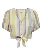 Bluzki damskie - ONLY Damska bluzka koszulowa Onltine Ss Knot Button Top WVN, Whitecap Gray/Stripes: vlear Sky + Pruple Rose + Sundress, L - miniaturka - grafika 1