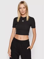 Koszulki sportowe damskie - Adidas T-Shirt adicolor Essentials Rib Cropped HF3395 Czarny Regular Fit - miniaturka - grafika 1