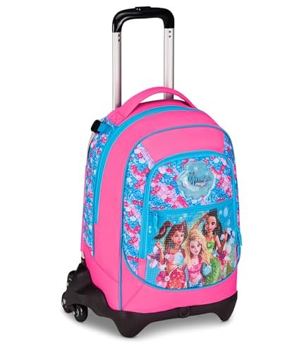 Seven Mermaid Magic Wózek szkolny Jack z 3 kołami, fuksja, plecak z odpinanym wózkiem o pojemności 33 litrów, do szkoły podstawowej i gimnazjum, dla dziewczynek, Różowy, Taglia unica, Casual