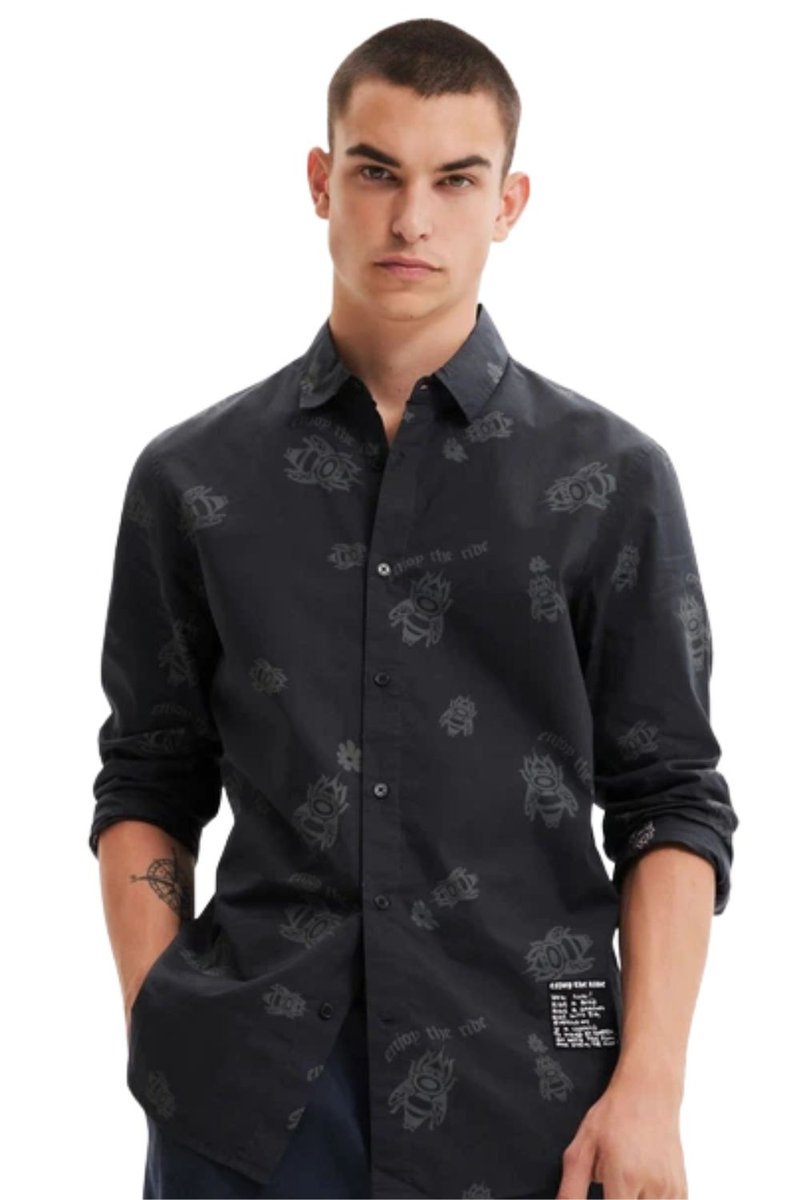 Koszula męska Desigual Template 1 czarna z nadrukiem -XL