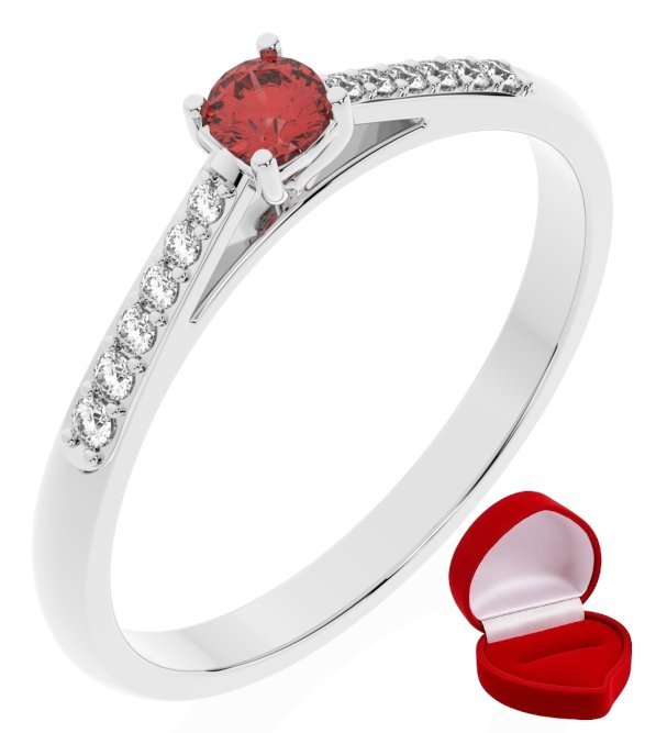 ZŁOTY PIERŚCIONEK ZARĘCZYNOWY 585 14k RUBIN 0,09 ct BIAŁE ZŁOTO R25