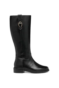 Geox kozaki skórzane D WALK PLEASURE damskie kolor czarny na płaskim obcasie D46TGD 00043 C9999 - Kozaki damskie - miniaturka - grafika 1