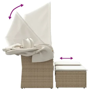 2-osobowa sofa ogrodowa z zadaszeniem i stołkami, beżowa, rattan PE Lumarko! - Sofy ogrodowe - miniaturka - grafika 8