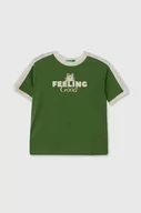 Koszulki dla chłopców - United Colors of Benetton t-shirt bawełniany dziecięcy kolor zielony z nadrukiem - miniaturka - grafika 1