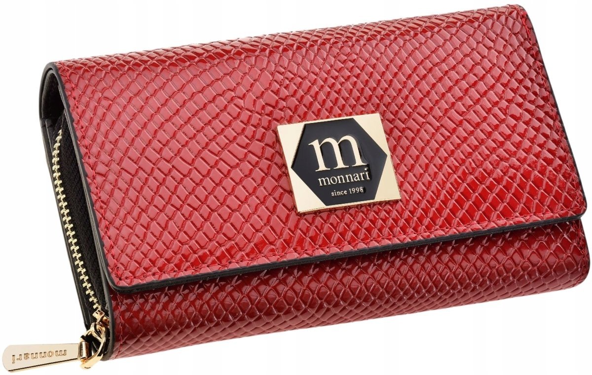 Duży Portfel Damski Lakierowany Monnari Elegancka Portmonetka Skóra Prezent